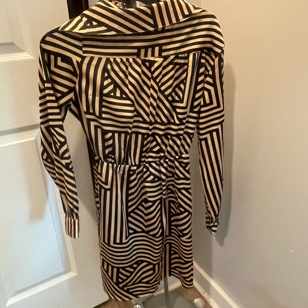 Sincerely Jules Geometric Black and Tan Long Sleeve Wrap Dress